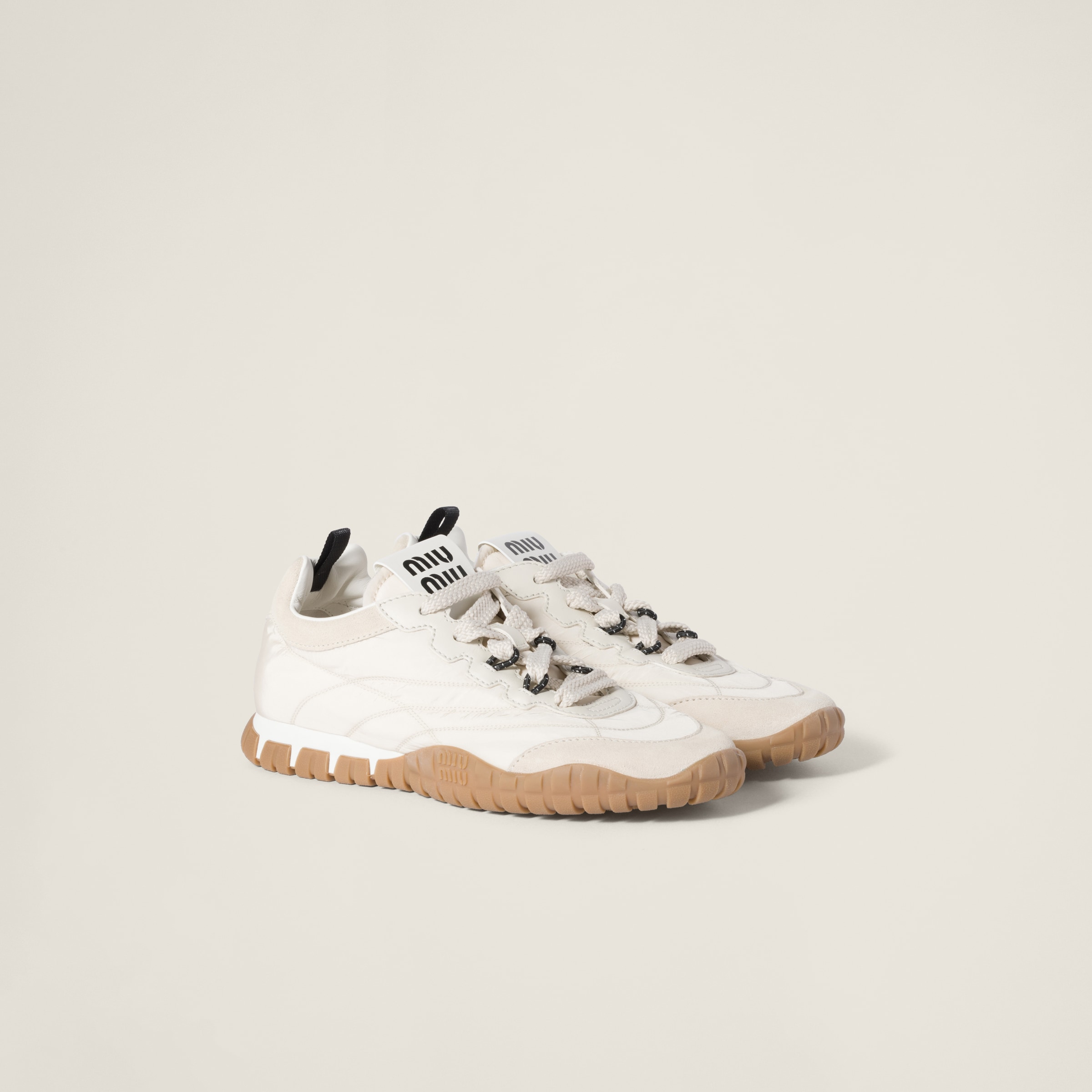 Ivory Tyre Technical Fabric And Suede Sneakers | Miu Miu