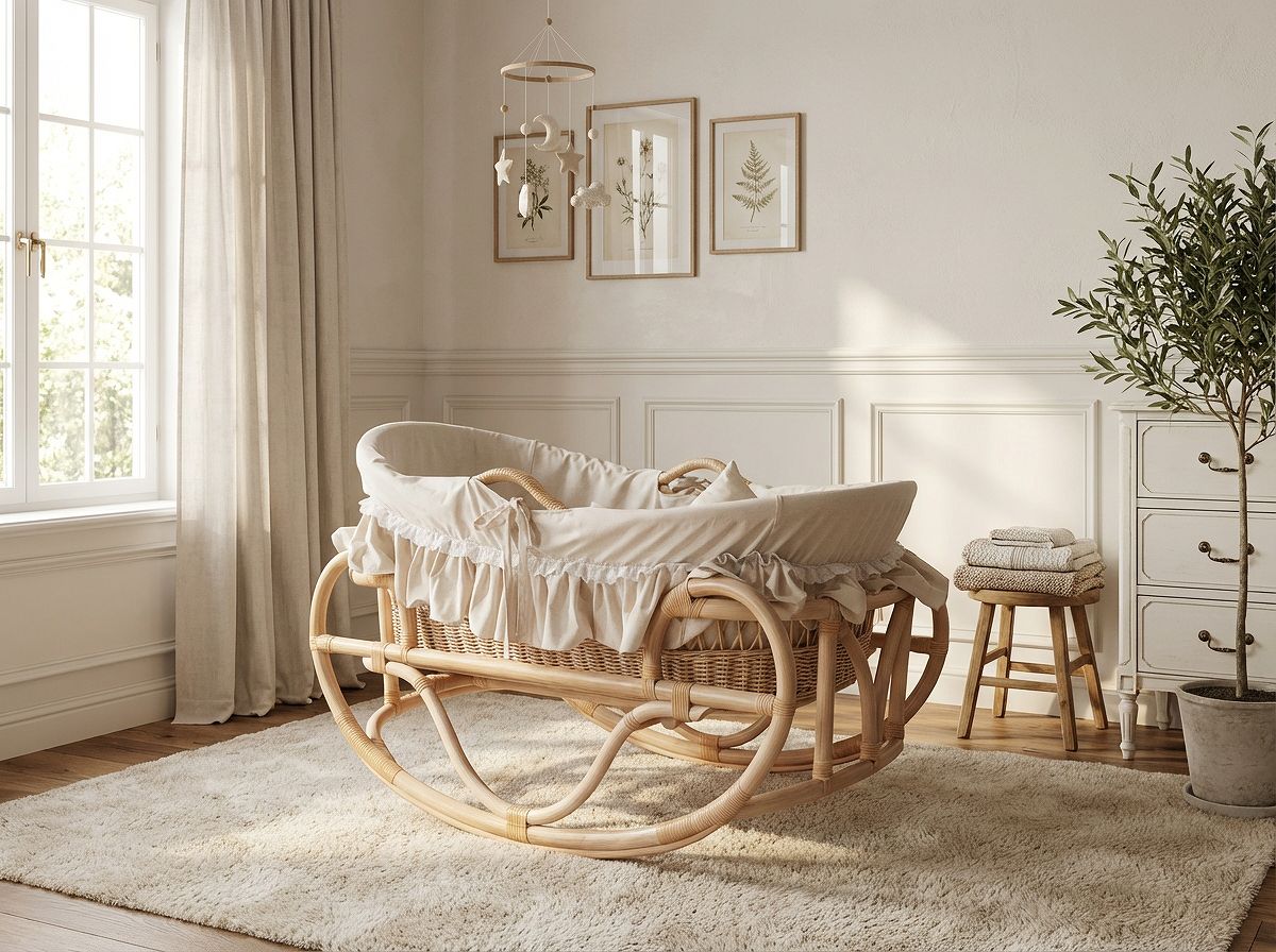 籐ゆりかご【マット/フリル付】｜BA-002 | ラタンゆりかご・ラタン