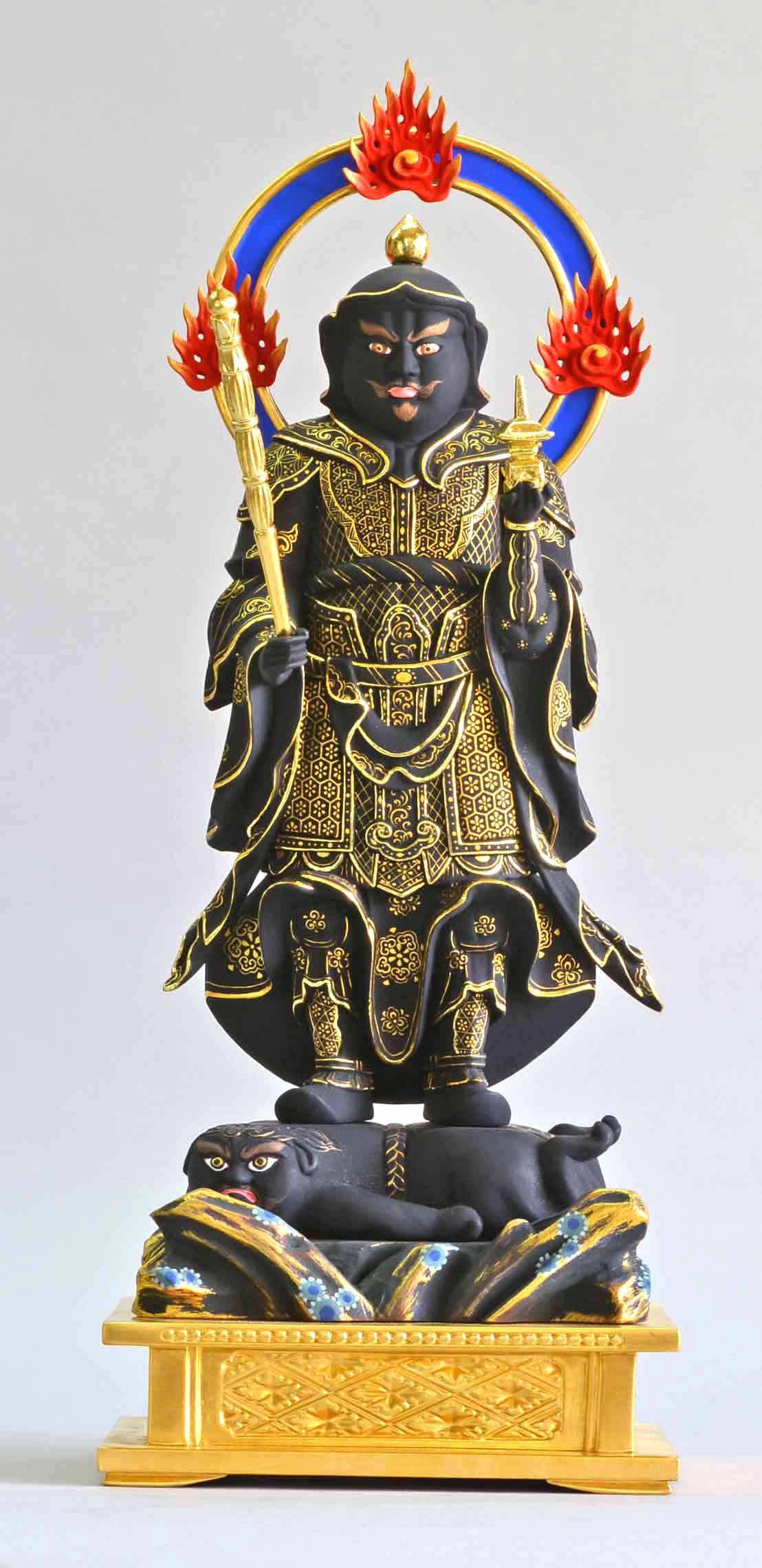 木彫仏像 毘沙門天立像 総高56cm 黒塗截金仕上 木彫仏像の制作・販売