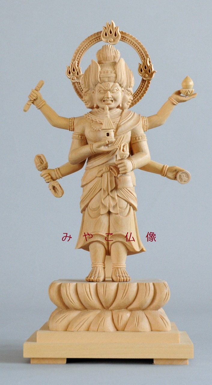 木彫仏像 三宝荒神像 総高21cm つげ材木地仕上 木彫仏像の制作・販売