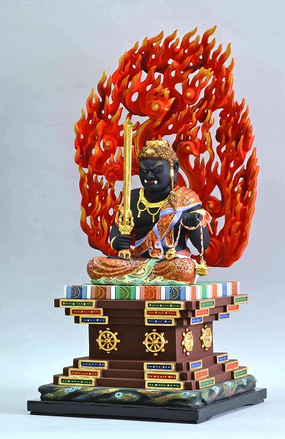 木彫仏像 不動明王坐像 総高45cm 極彩色仕上 木彫仏像の制作・販売