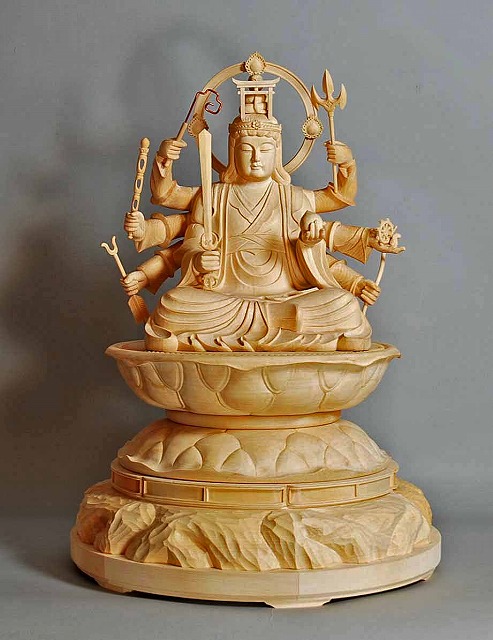 木彫仏像 弁財天坐像 総高45cm 桧材木地仕上 木彫仏像の制作・販売