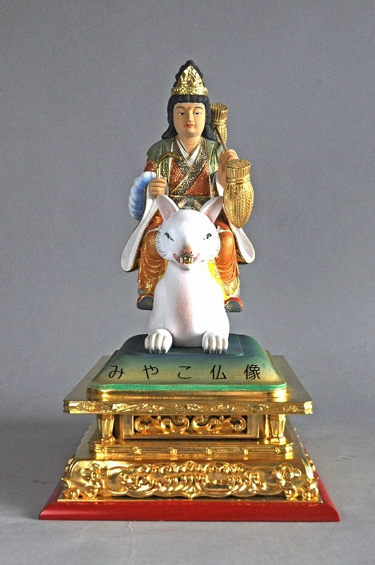 木彫仏像 最上稲荷像 総高36cm 桧材 淡彩色仕上 木彫仏像の制作