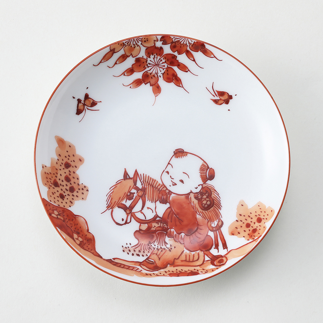 赤濃 馬と唐子絵豆皿 ｜ みかわち焼 三川内焼- 総合サイト