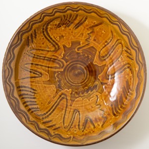 小石原焼太田哲三窯 尺八寸皿 指描き 黄 ｜ みんげい おくむら （日本