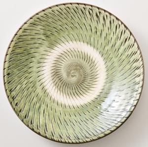 小鹿田焼 坂本工窯 尺皿 飛び鉋 緑 ｜ みんげい おくむら （日本と世界