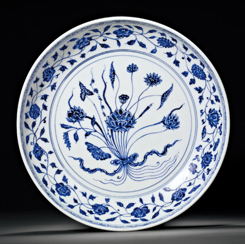 大明宣德年制青花一束莲纹大盘| 满汀洲收藏鉴定