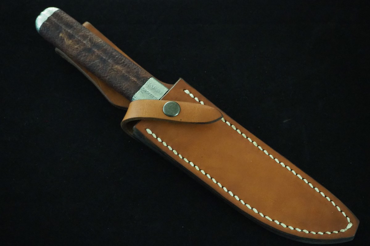 刀匠・竹花一貫斎繁久作 玉鋼洋白鉄刀木把小刀5寸・両刃 | 和式鍛造