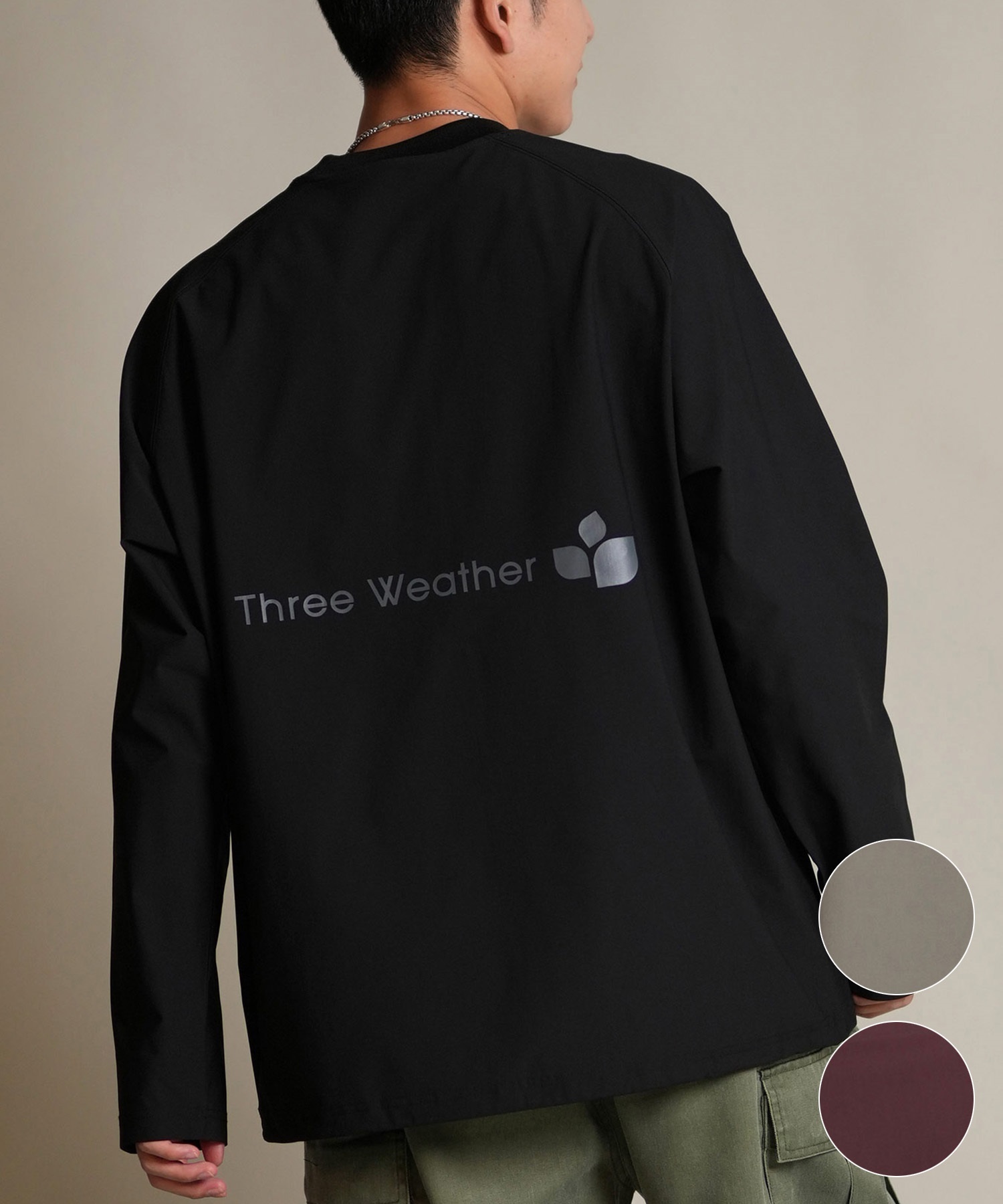 THREE WEATHER スリーウェザー 長袖 Tシャツ ロンT メンズ ロゴ バック