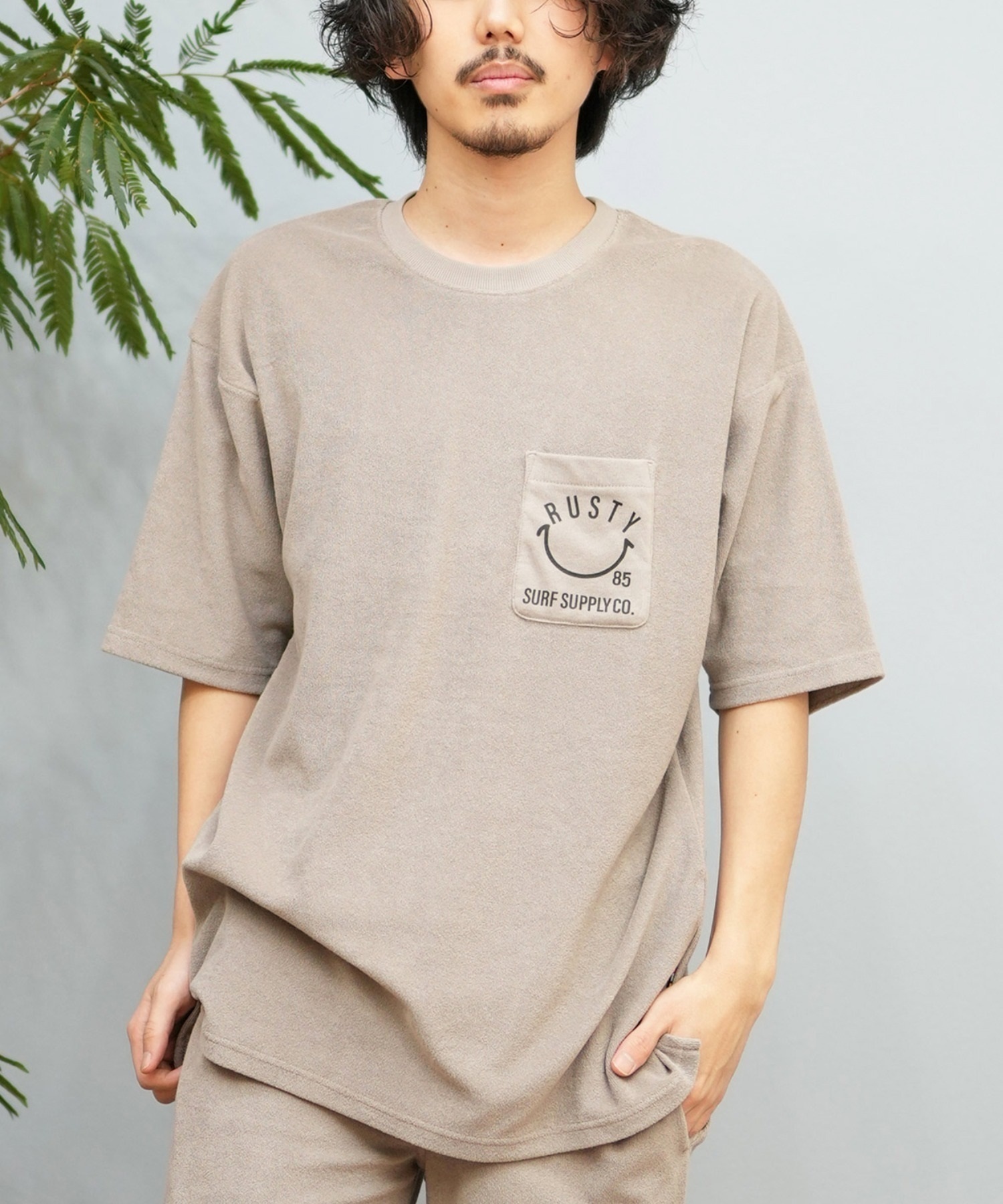 RUSTY ラスティ 半袖 Tシャツ メンズ ポケT パイル生地 セットアップ