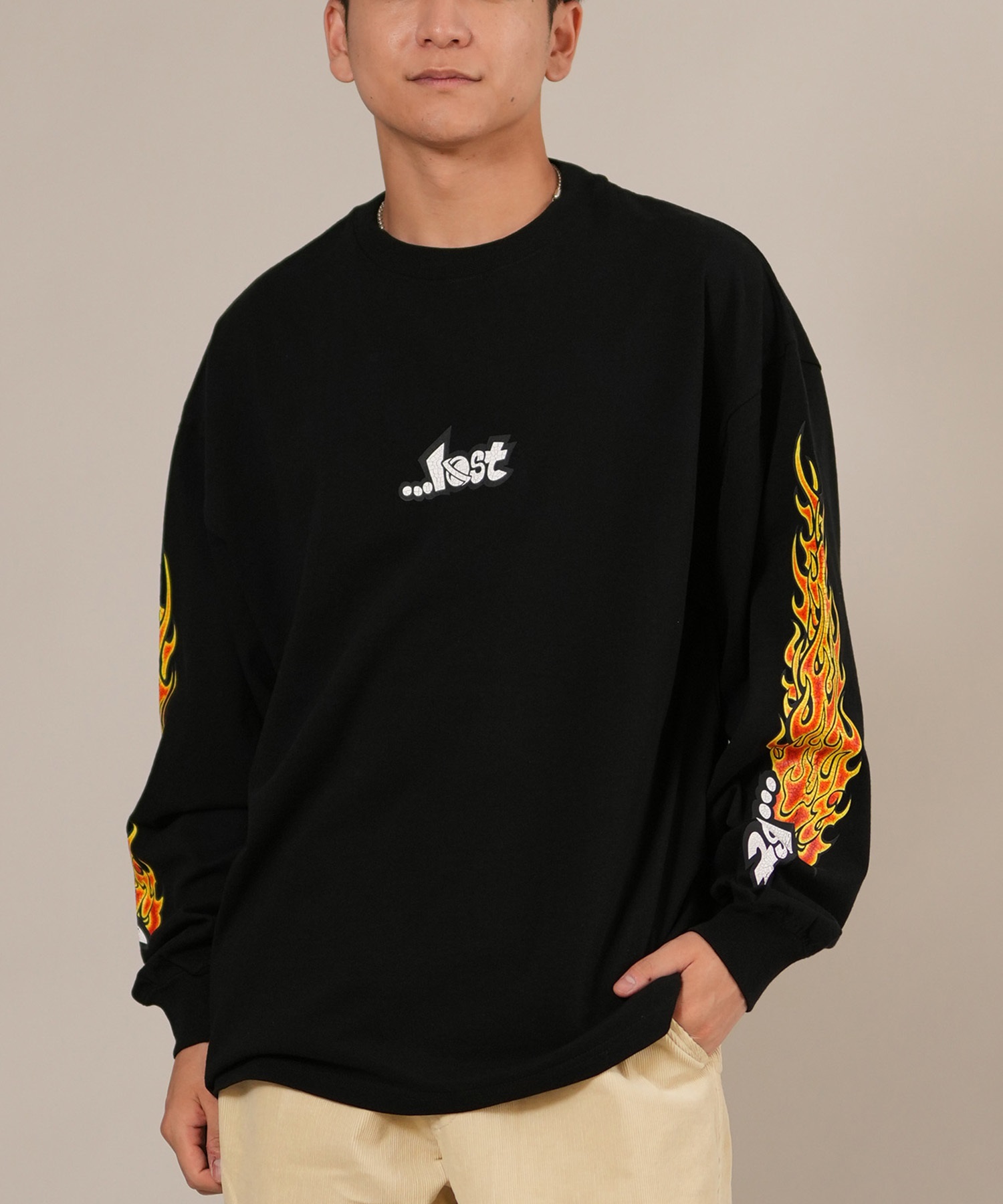 LOST ロスト 長袖 Tシャツ ロンT メンズ 袖プリント 古着風