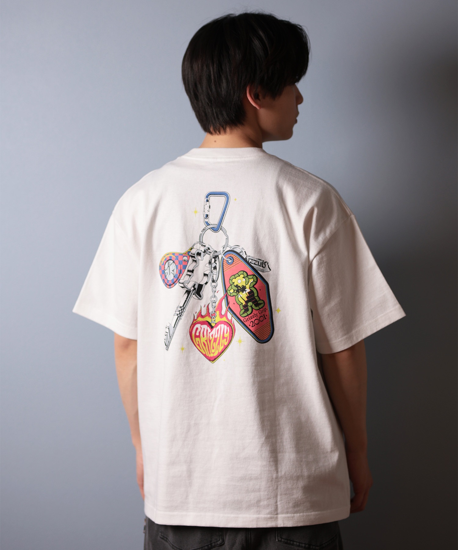 GRIZZLY グリズリー 半袖 Tシャツ メンズ バックプリント KEYS OPEN