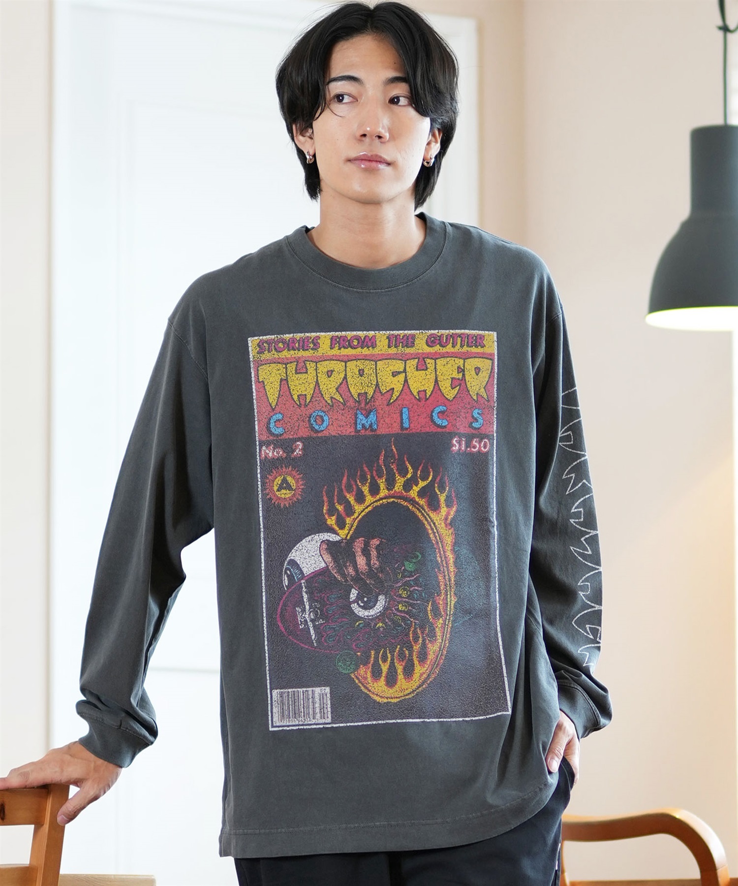 THRASHER スラッシャー 長袖 Tシャツ メンズ ロンT ピグメント加工