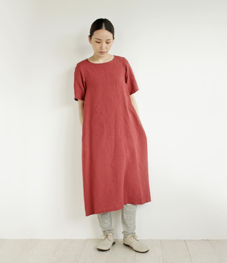 nofl】リネン天日干しワッシャー5分袖ワンピース 644207500