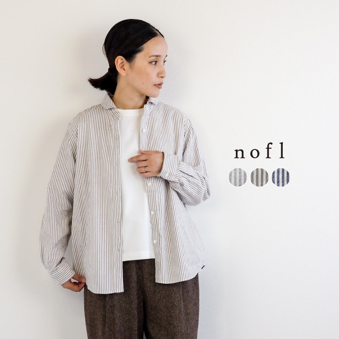 nofl】今治ストライプラウンドカラーシャツ 644209610 | ナチュラル服