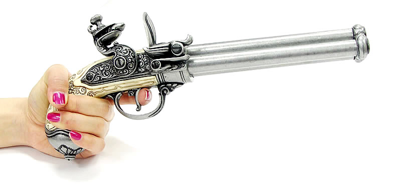 3バレル付フリントロックシルバー1680年