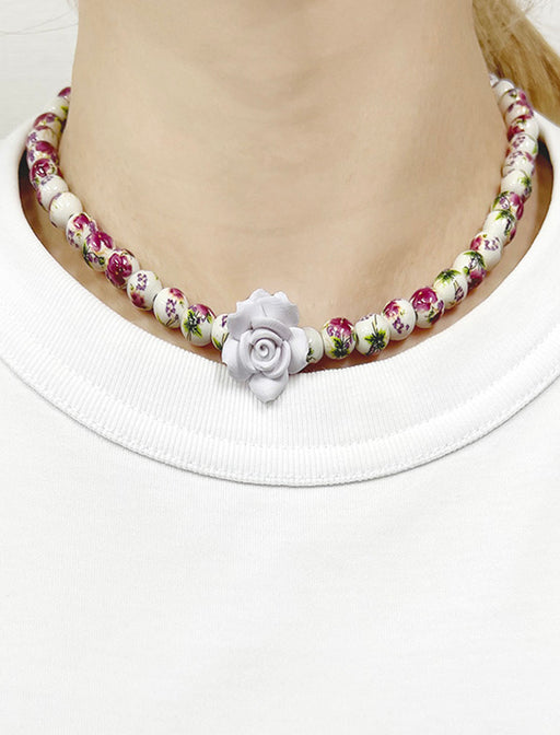 フラワーモチーフ陶ビーズネックレス | Northmall（ノースモール