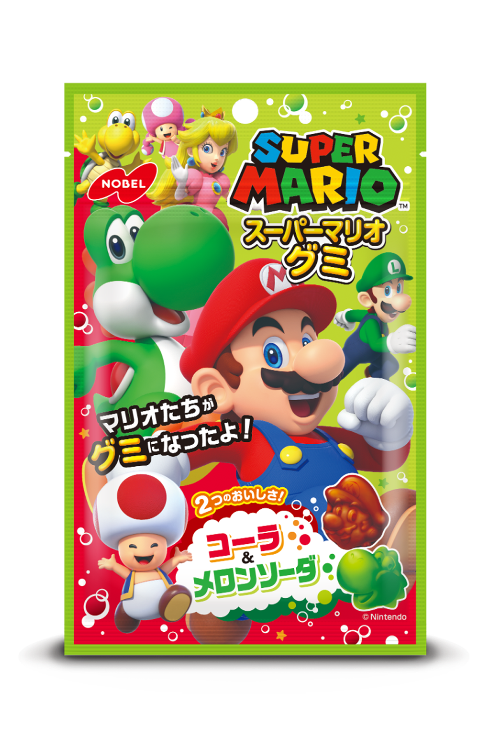 スーパーマリオグミ コーラ味＆メロンソーダ味 | ノーベル製菓株式会社
