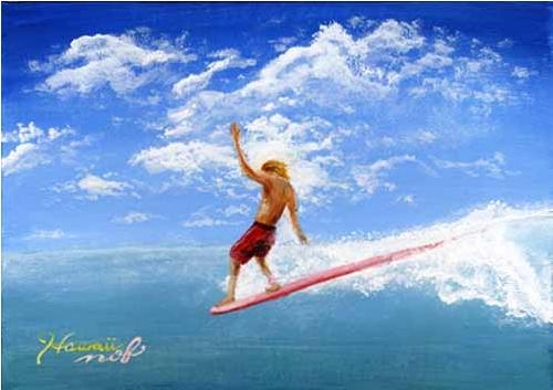 ハングファイブ［2004年 アクリル水彩画／サーフィンの絵・絵画