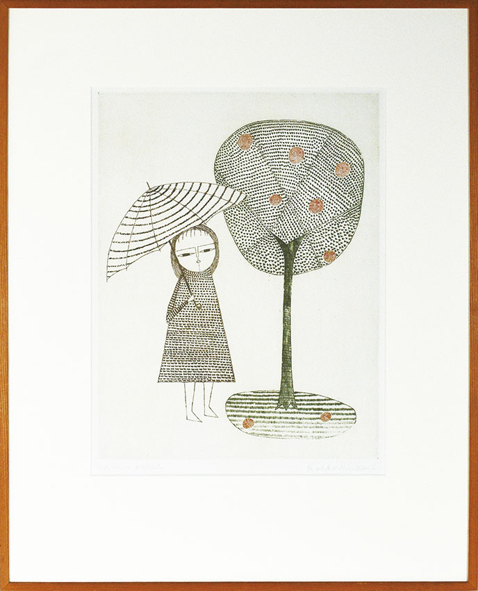 南桂子版画額「傘をさした少女」 | Natsume Books