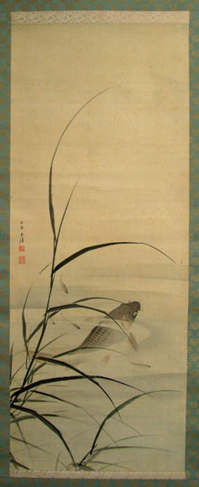 望月玉渓 若芦游鯉図/掛け軸 絵画の買取.販売.表装/長良川画廊