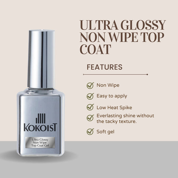 Kokoist Non Wipe Top Coat Gel | Ultra-Glossy 15 ml Finish