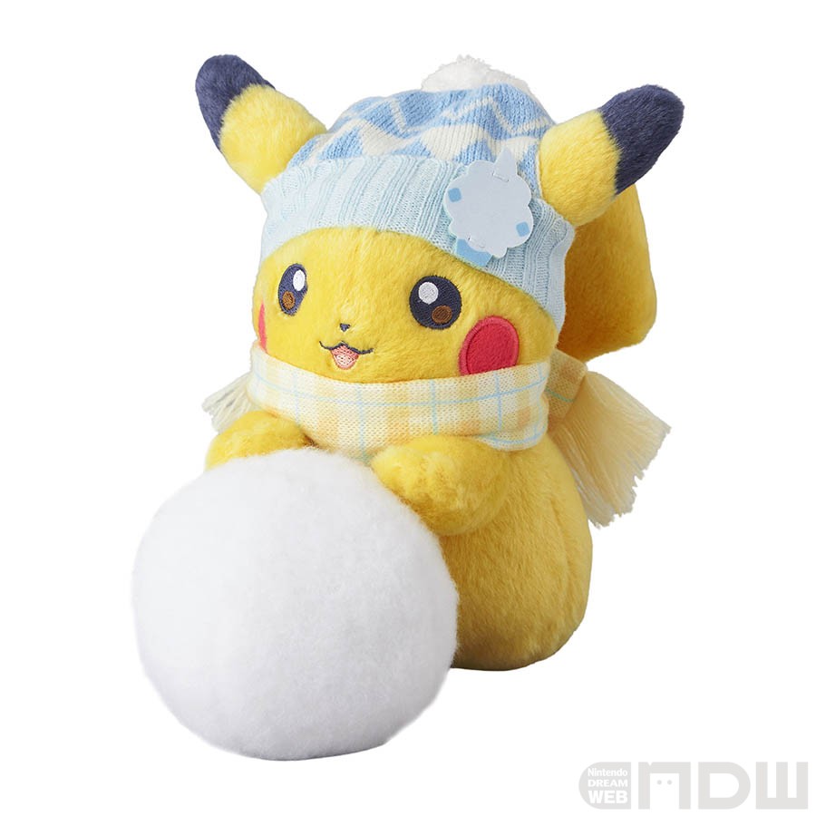 ピカチュウ・ヤドン・カビゴンのゆきだるまをイメージしたぬいぐるみと