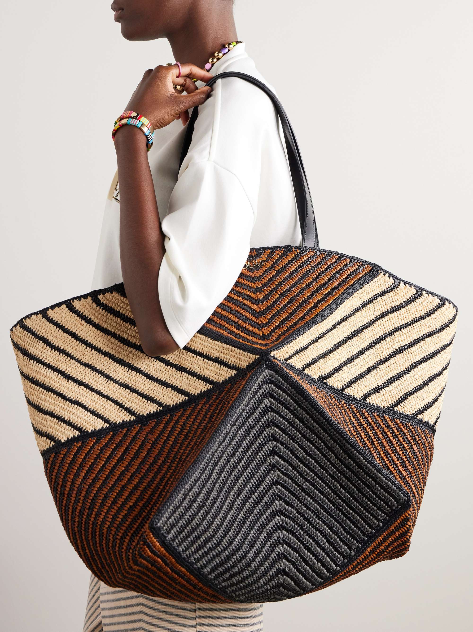 LOEWE + Paula's Ibiza Puzzle Fold XL leather-trimmed raffia tote