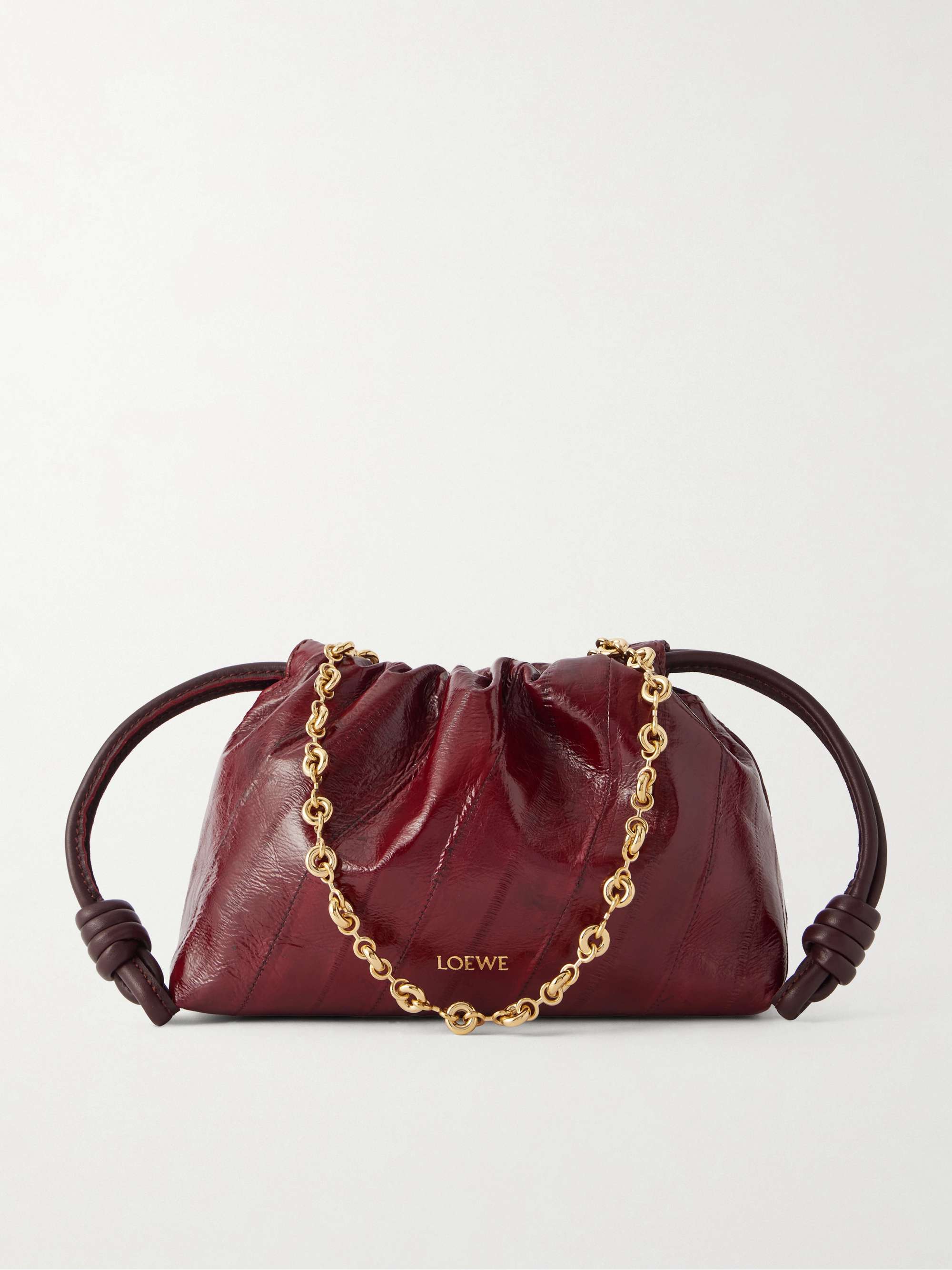 LOEWE Flamenco mini leather-trimmed crinkled-eel clutch | NET-A-PORTER
