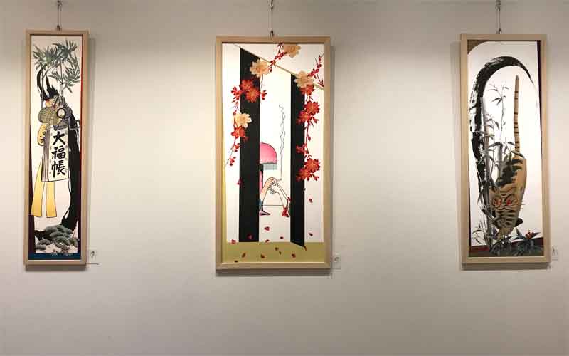 リバーウォークの古布コラージュアート展