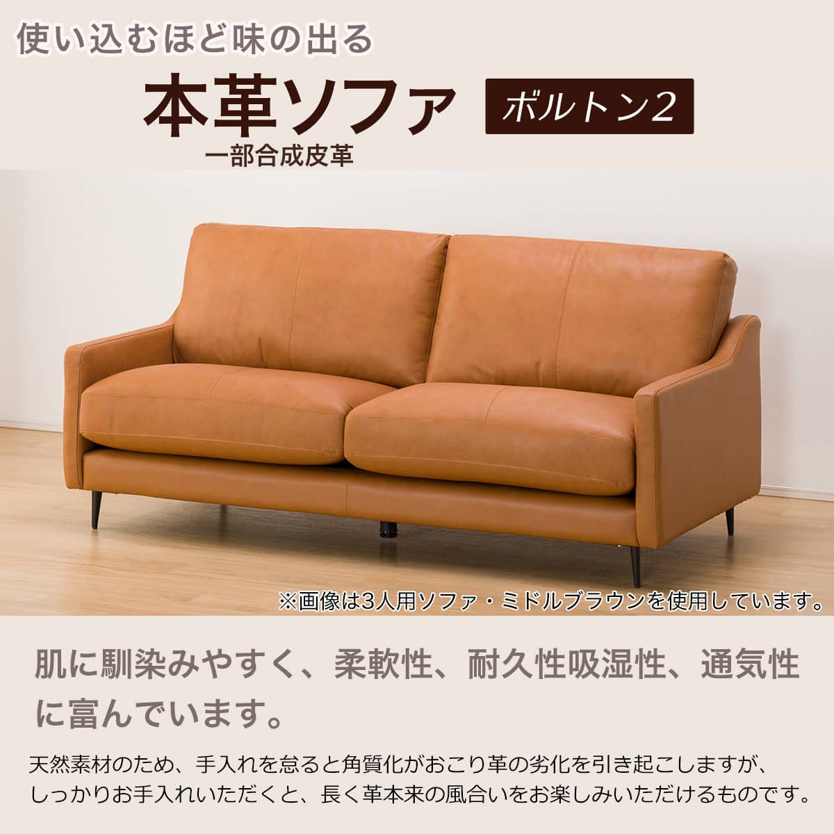 2人掛けソファ 本革(一部合成皮革)タイプ (ボルトン2 MBR) | ニトリ