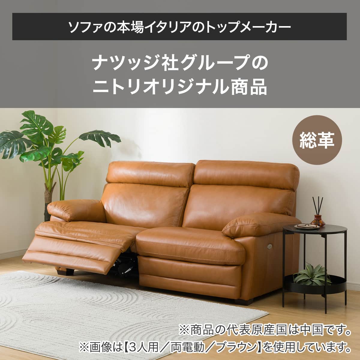 2人掛け両電動リクライニングソファ 本革タイプ (NZ278 DBR) | ニトリ