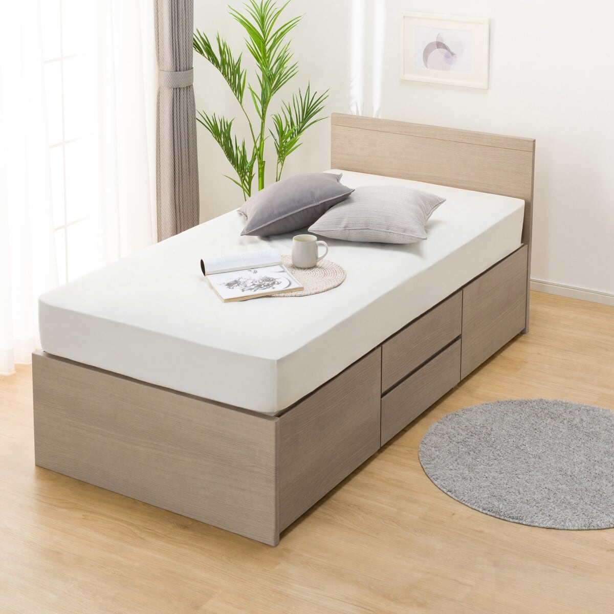 大容量収納付き】すのこチェストベッドフレーム(シングル N-ジオF GW