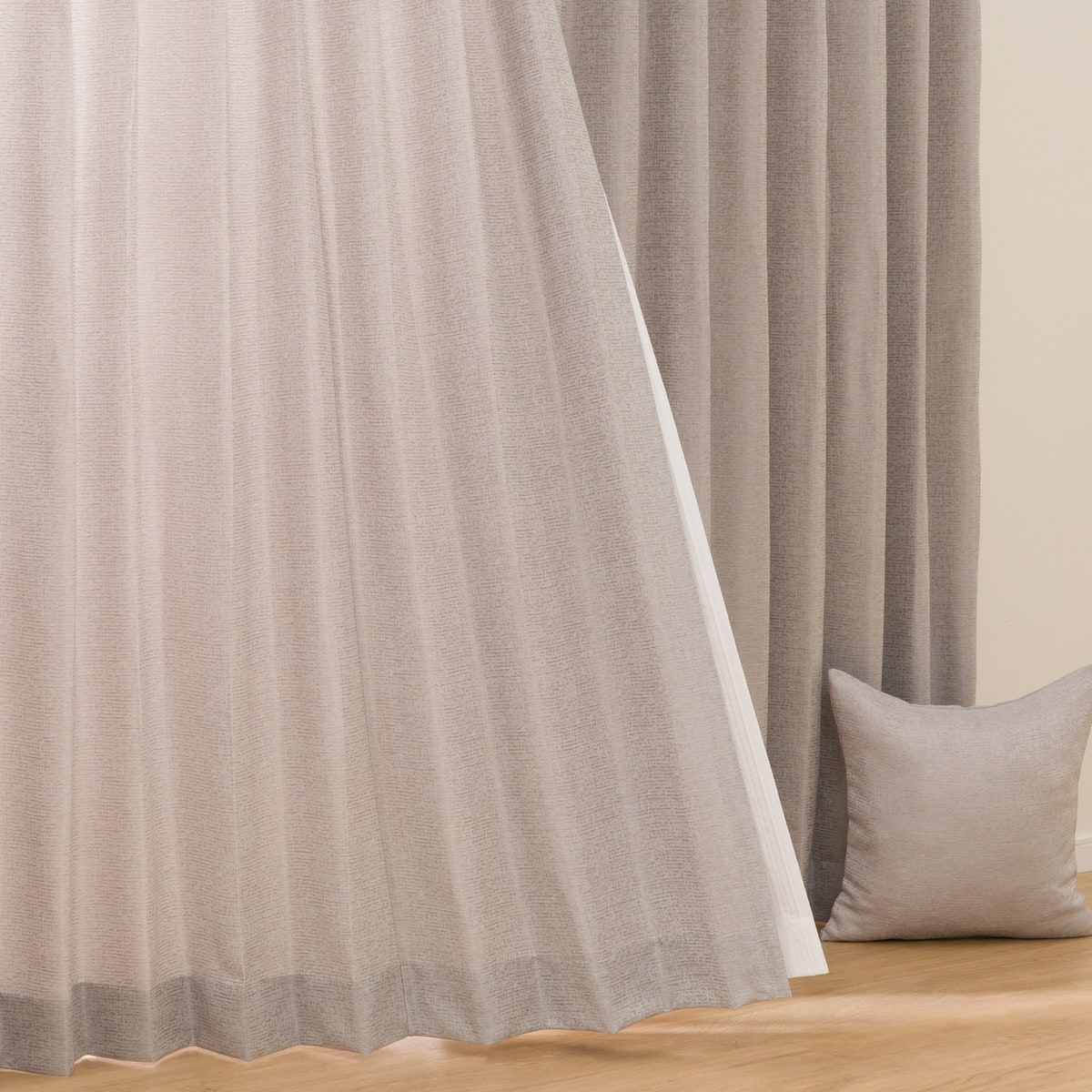 防炎裏地付きオーダーカーテン ビオライ2 ベージュ 2倍ヒダ(幅201-300