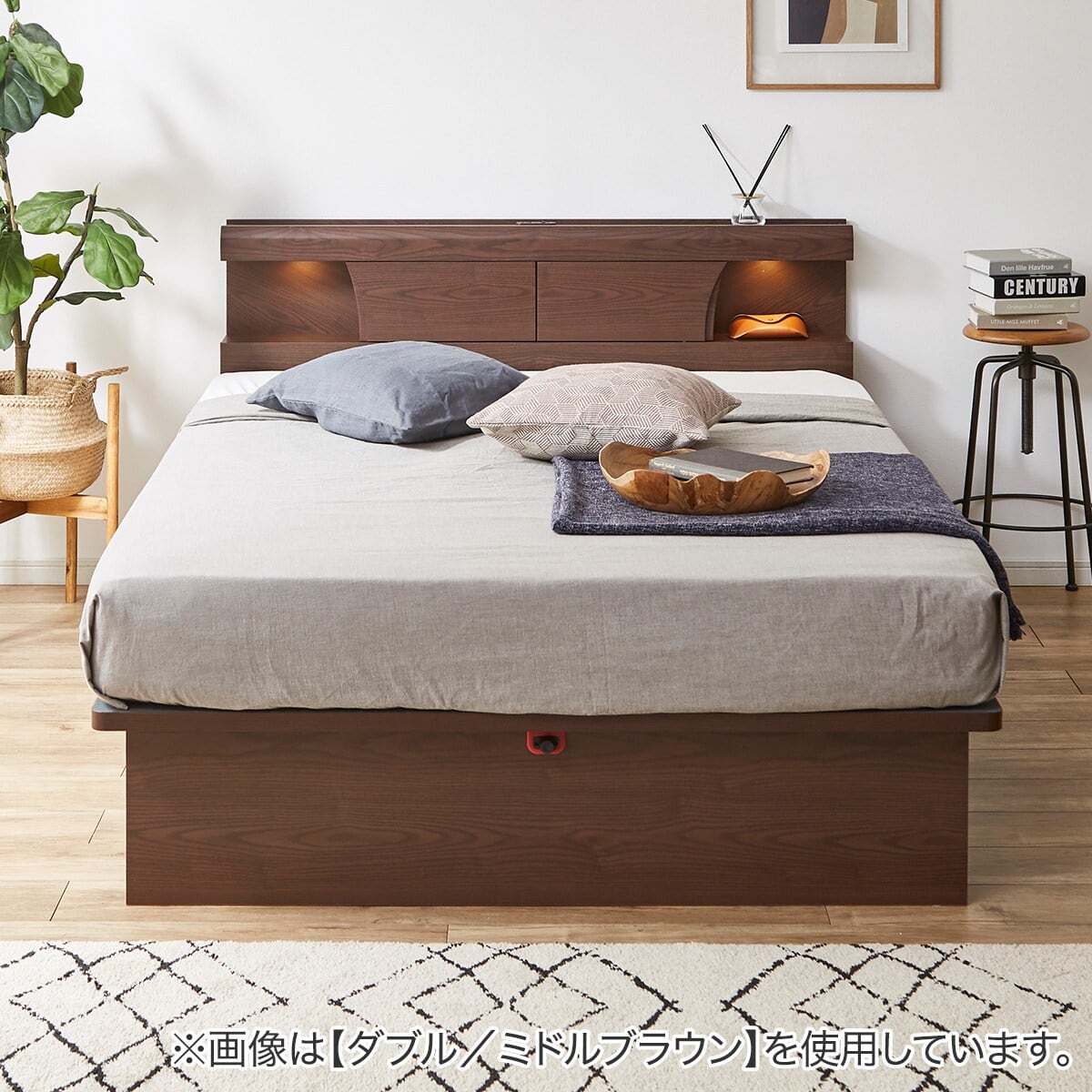 ダブルベッドフレーム(OP KG 宮・照明付き 縦開き 深型 MBR) | ニトリ