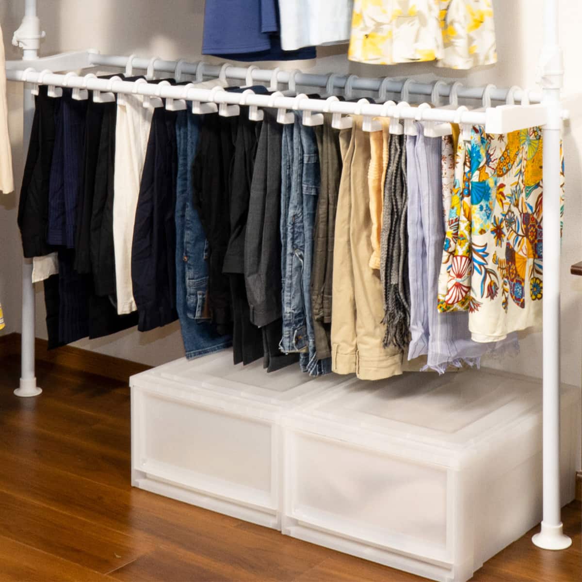 簡単】ワンタッチ式 突っ張りハンガーダブル スラックスハンガー付き