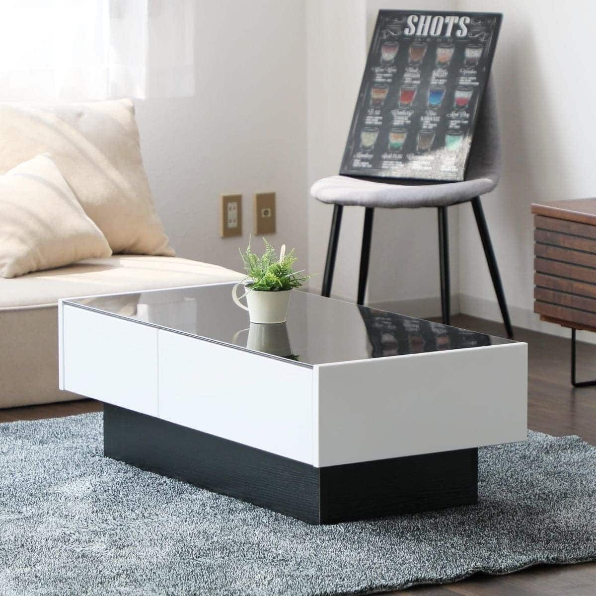 ガラス天板センターテーブル 引き出し付き (エナメル塗装 WH) | ニトリ