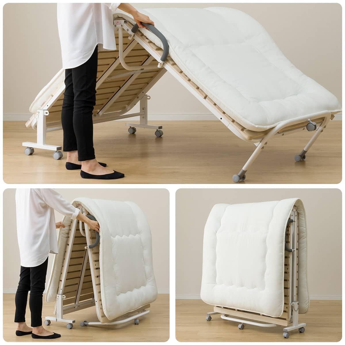 シングル 折りたたみ桐すのこパイプベッド(BLNC) | ニトリネット【公式