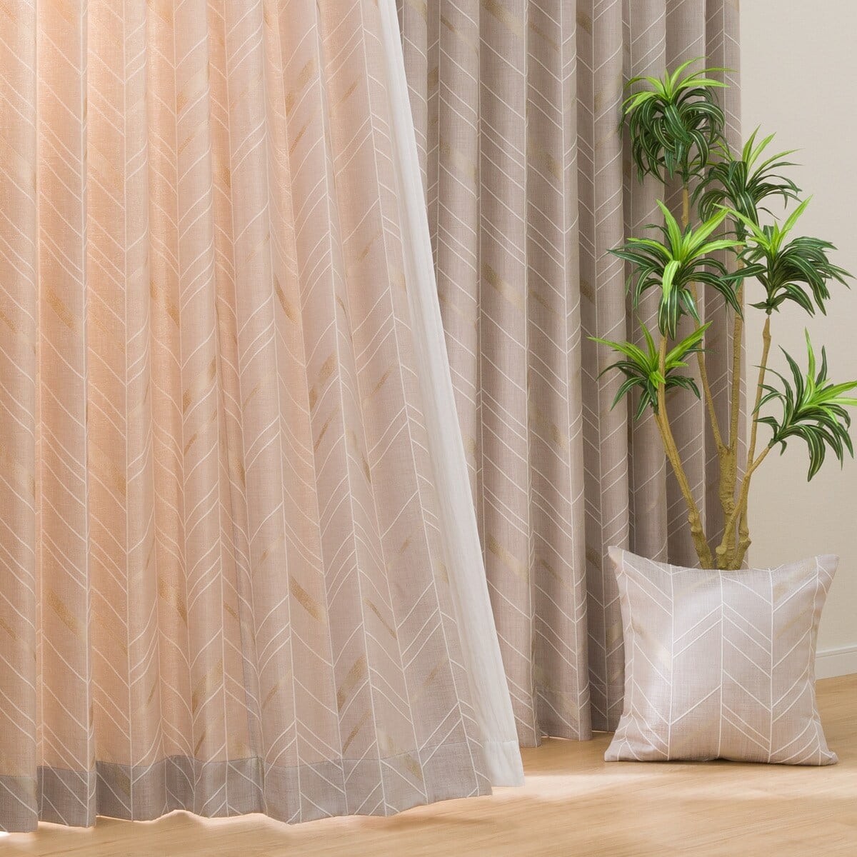 防炎裏地付きオーダーカーテン OD008 ベージュ 2倍ヒダ(幅-100/丈