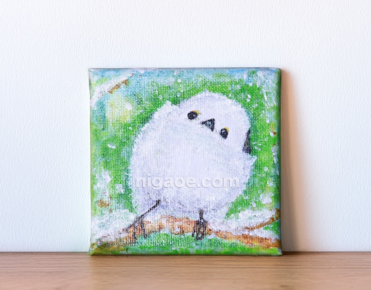 シマエナガのイラスト 〜ミニキャンバス油彩画〜