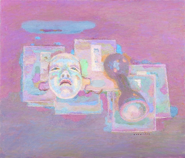 坂本繁二郎《能面と鼓の胴》1962年 油彩・カンヴァス 石橋財団