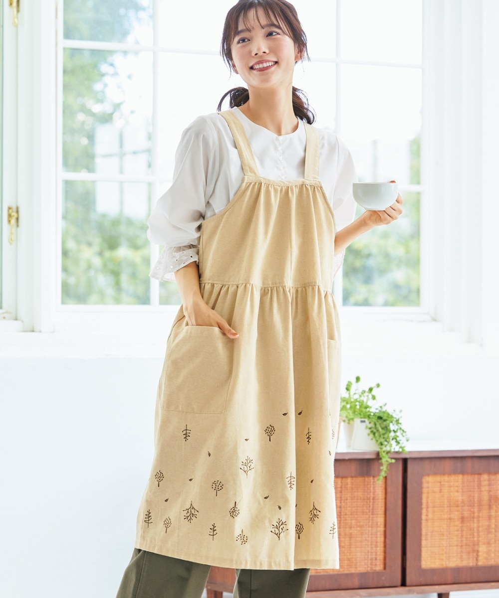 大きいサイズ 綿混刺しゅうエプロンワンピース 通販【ニッセン】