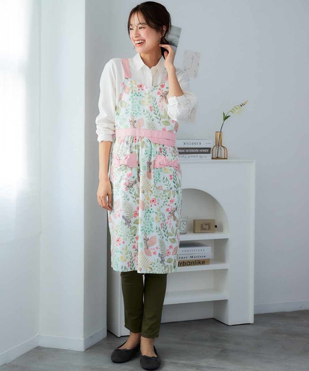 大きいサイズ＞ 配色使い花柄エプロン 通販【ニッセン】