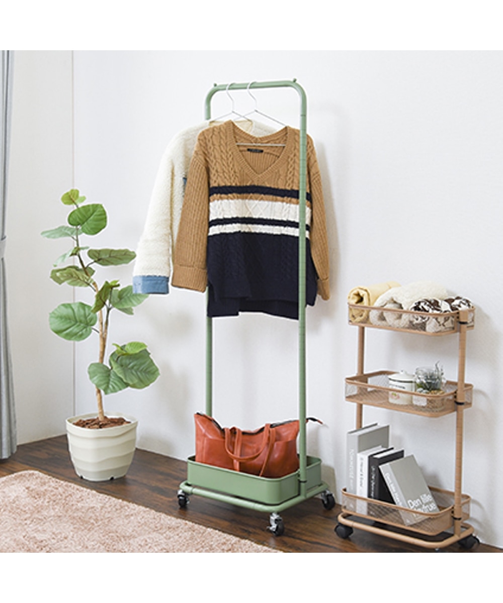 高さが変えられるキャスター＆バスケット付きハンガーラック 通販