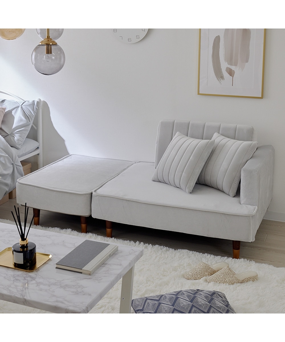 2人掛け]カウチソファ｜ポケットコイル ベロア調 日本製 レイアウト