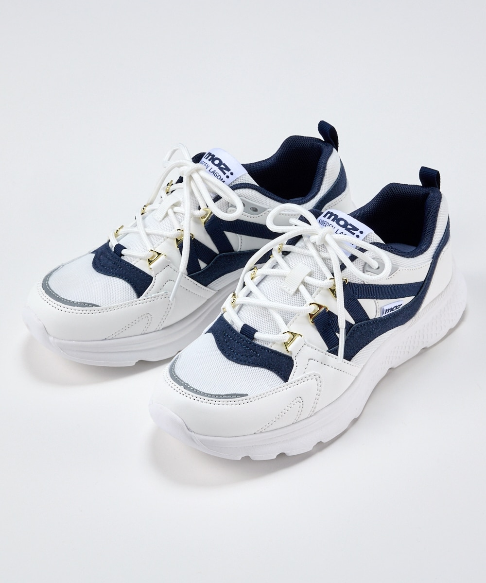 ゆったり幅広】moz（モズ）軽量モチーフ付レースアップスニーカー