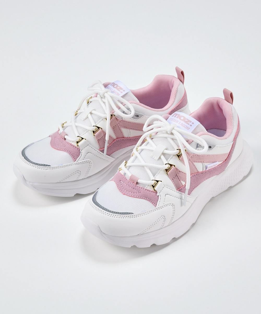 ゆったり幅広】moz（モズ）軽量モチーフ付レースアップスニーカー