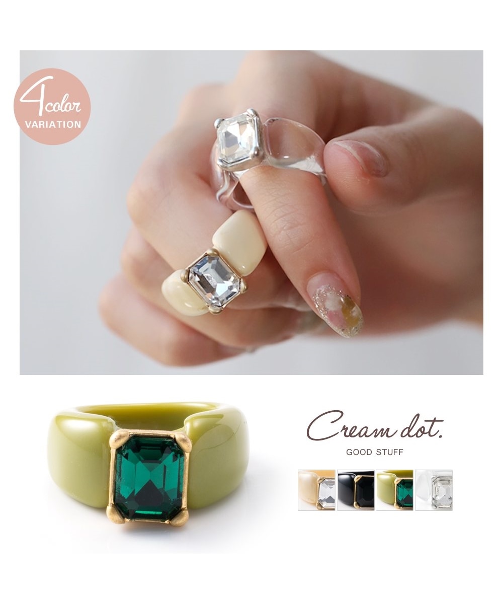 Creamdot.】スクエアビジューが輝くぷっくりボリュームリング 通販