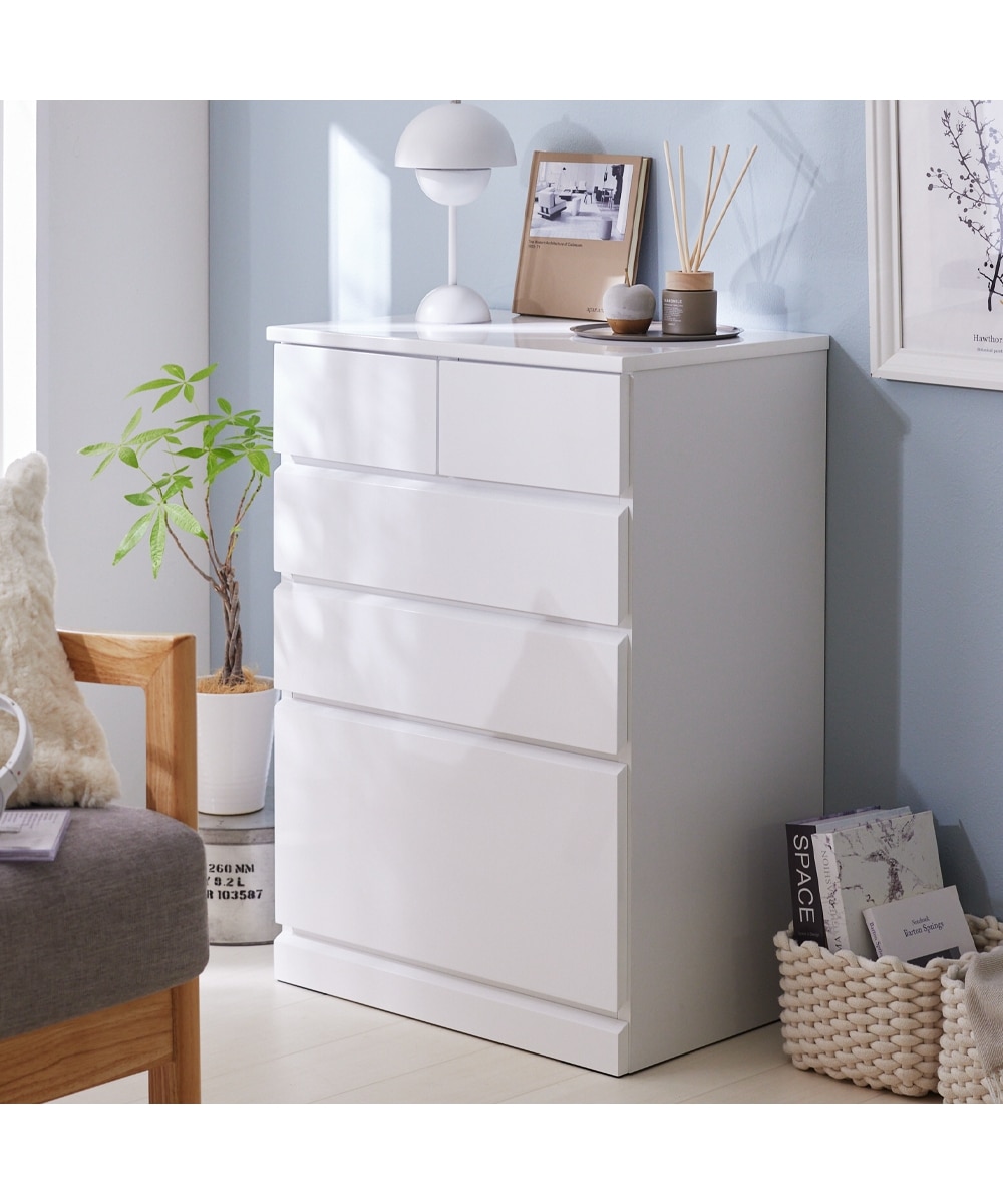 深さたっぷりな鏡面仕上げのチェスト（スライドレール付き） 通販