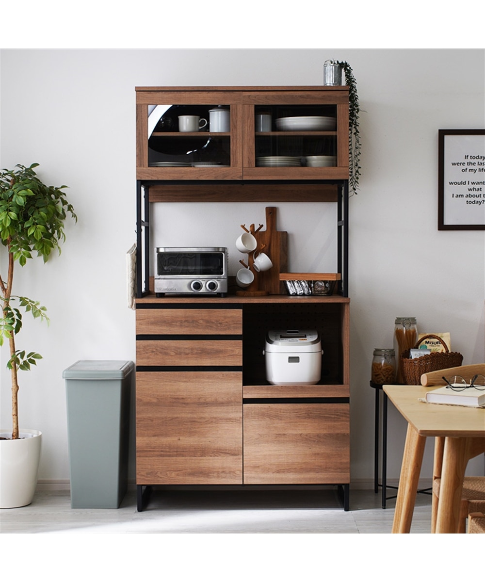 ガラス扉付きデザインキッチンボード【幅90cm】 通販【ニッセン】